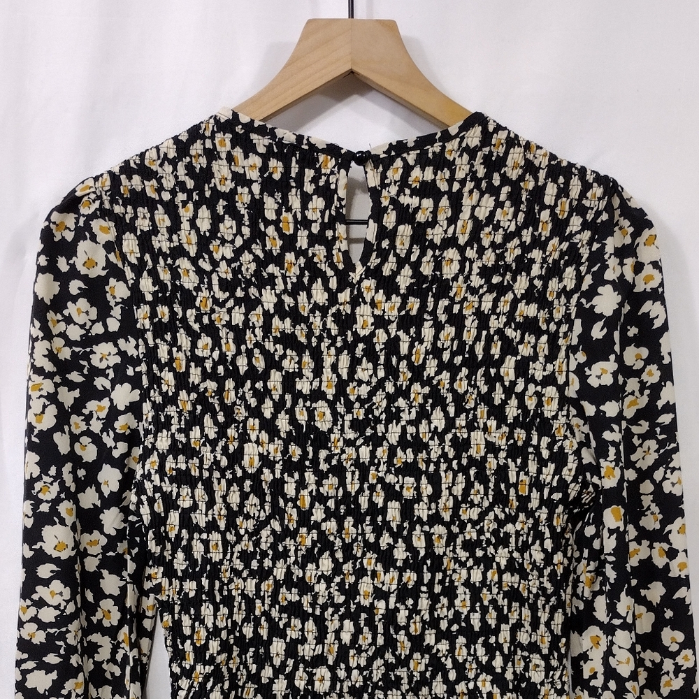 PrettyGarden Floral Smocked Babydoll Top Women's L Black White Cottagecore Y2K - Picture 8 of 10